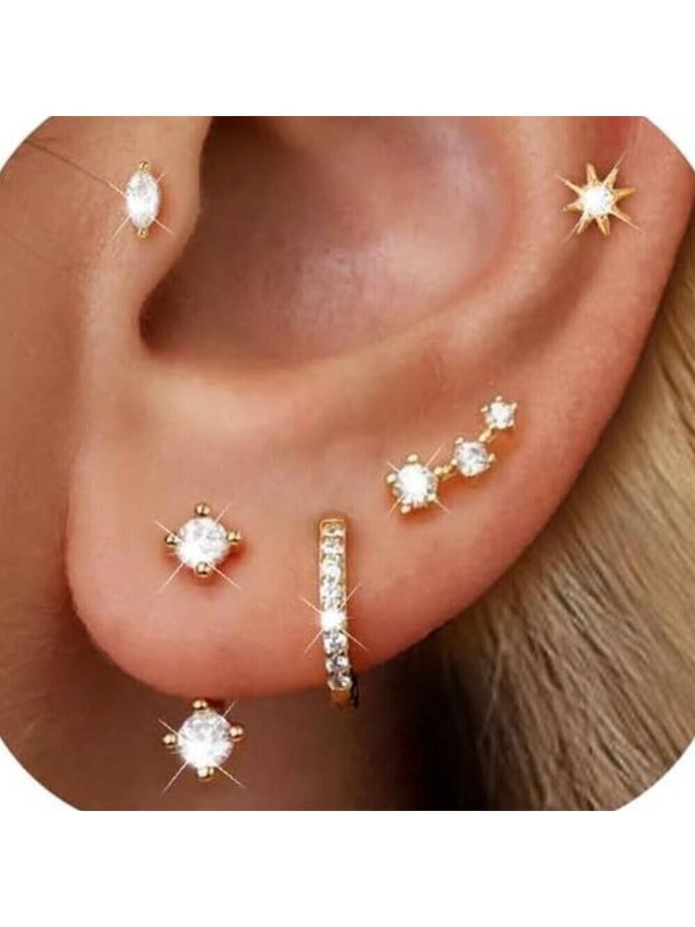 6 Pairs 14K Gold Plated Stud Earrings for Women, Hypoallergenic Cartilage